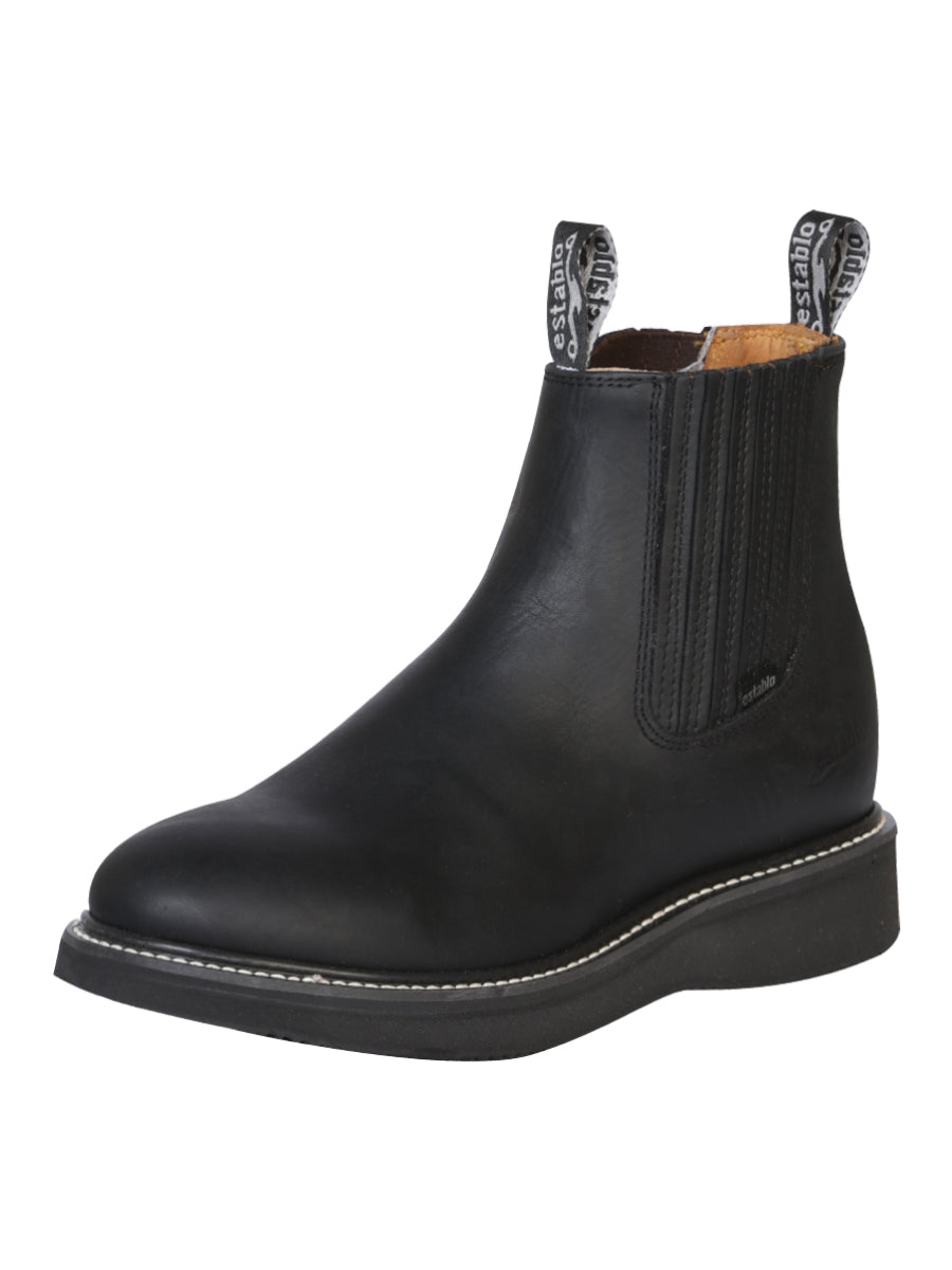 Establo Mens Pull-On Work Boot Grasso Leather - Black 320