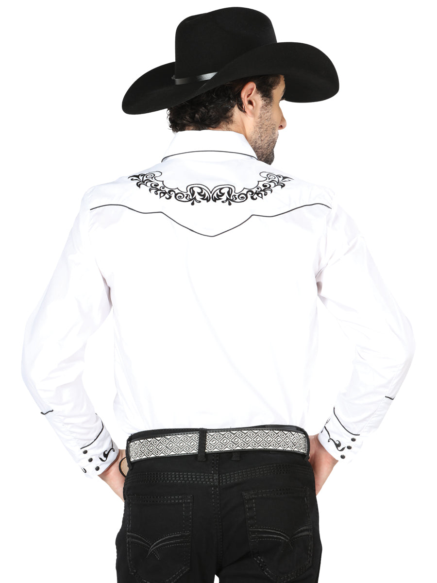 El General Mens Embroidery Western Shirt (White/Black) 40988