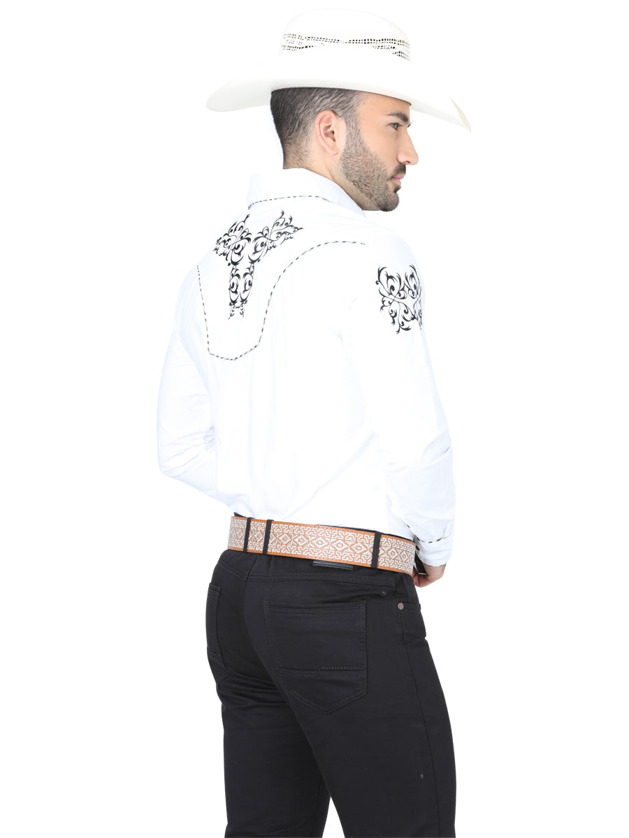 El General Mens Embroidery Western Shirt (White/Black) 40991