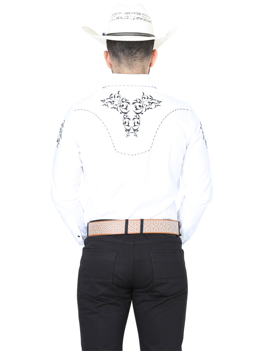 El General Mens Embroidery Western Shirt (White/Black) 40991
