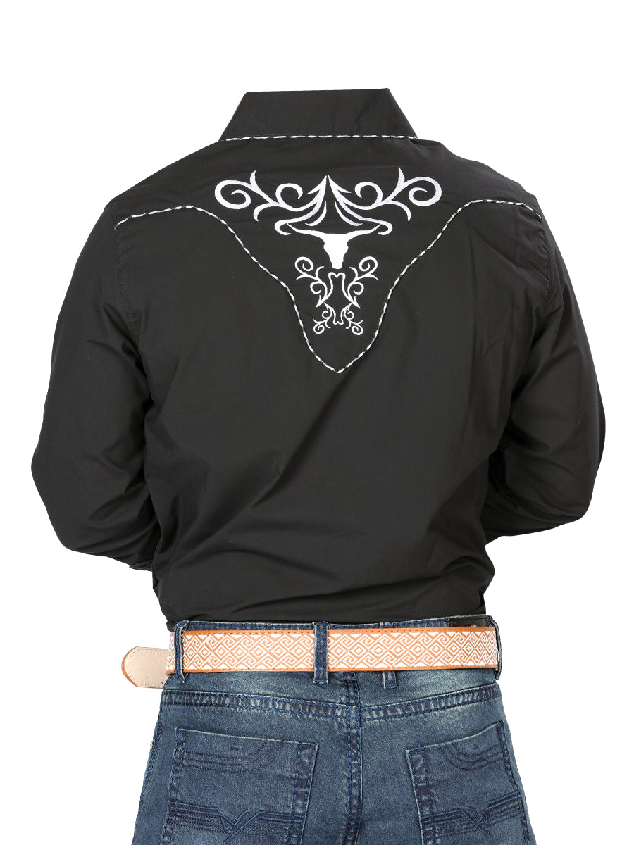 El General Mens Embroidery Western Shirt (Black/White) 41003