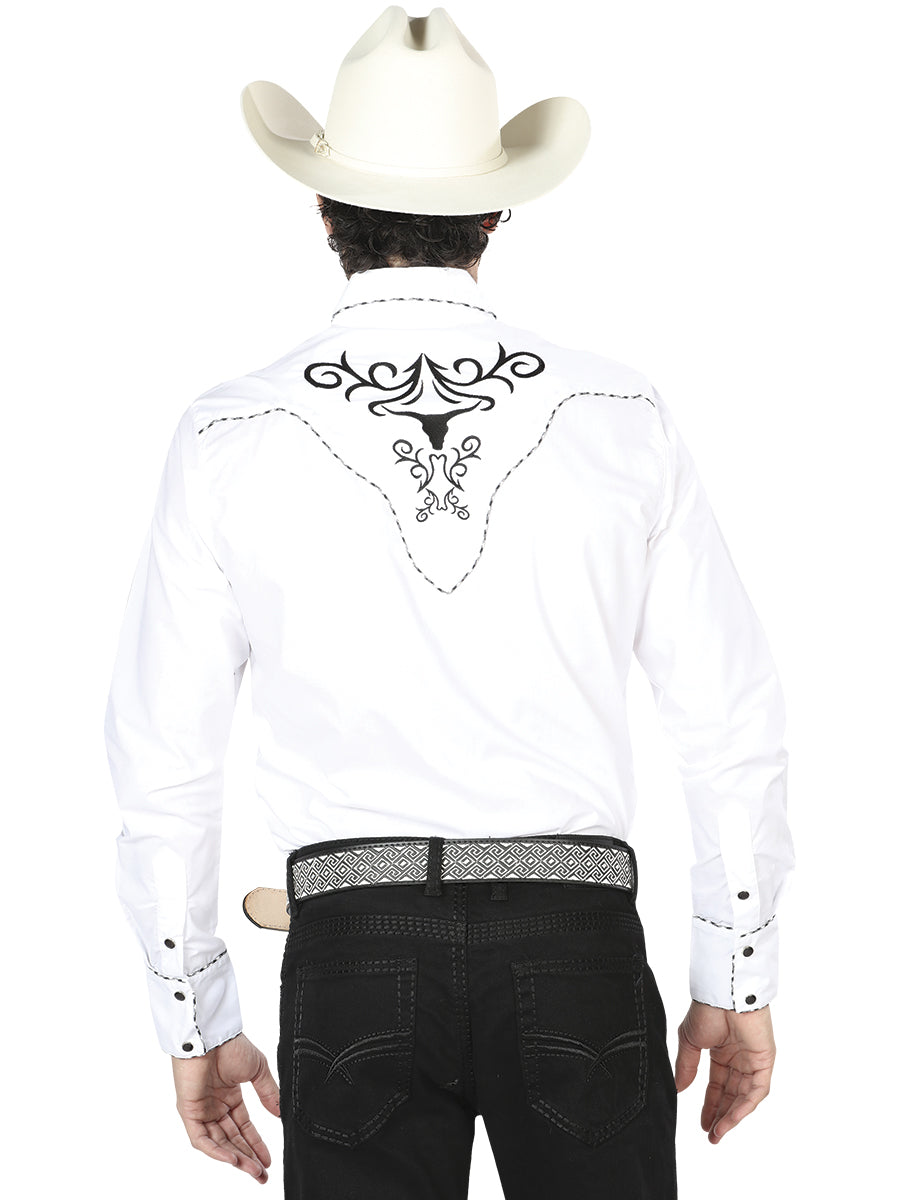 El General Mens Embroidery Western Shirt (White/Black) 41004