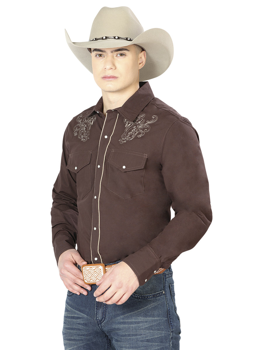Senor de Los Cielos Mens Western Long Sleeve Shirt - Brown