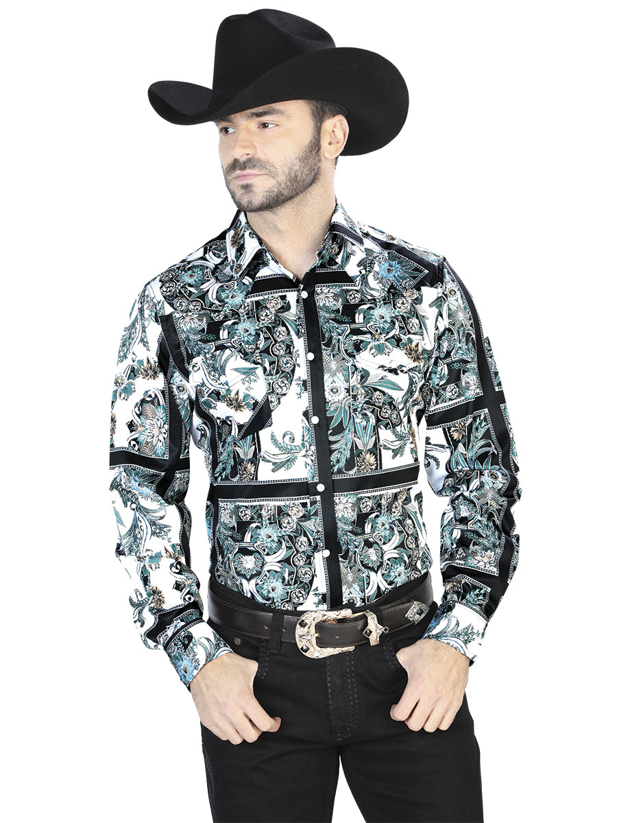 Senor de Los Cielos Mens Casual Long Sleeve Shirt - White/Black