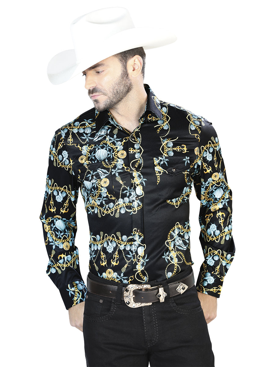 Senor de Los Cielos Mens Casual Long Sleeve Shirt - Black Gold
