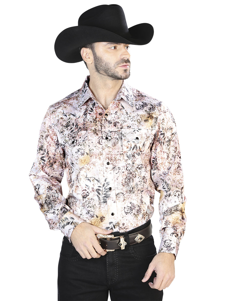 Senor De Los Cielos Mens Casual Long Sleeve Shirt (White And Brown)