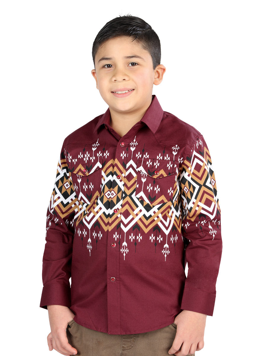 Senor De los Cielos Kids Casual Long-Sleeve Shirt - Burgundy