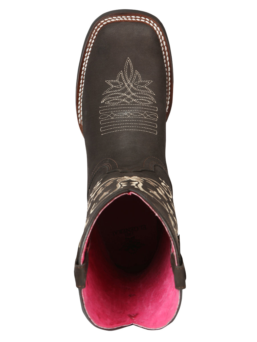 El Geneal Womens Embroidered Flower Rodeo Boot Nobuck - Chocolate 44642