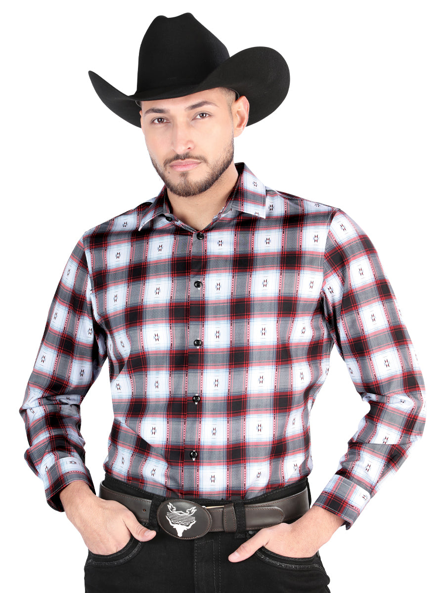 El General Mens Casual Long Sleeve Shirt (Black/Red)