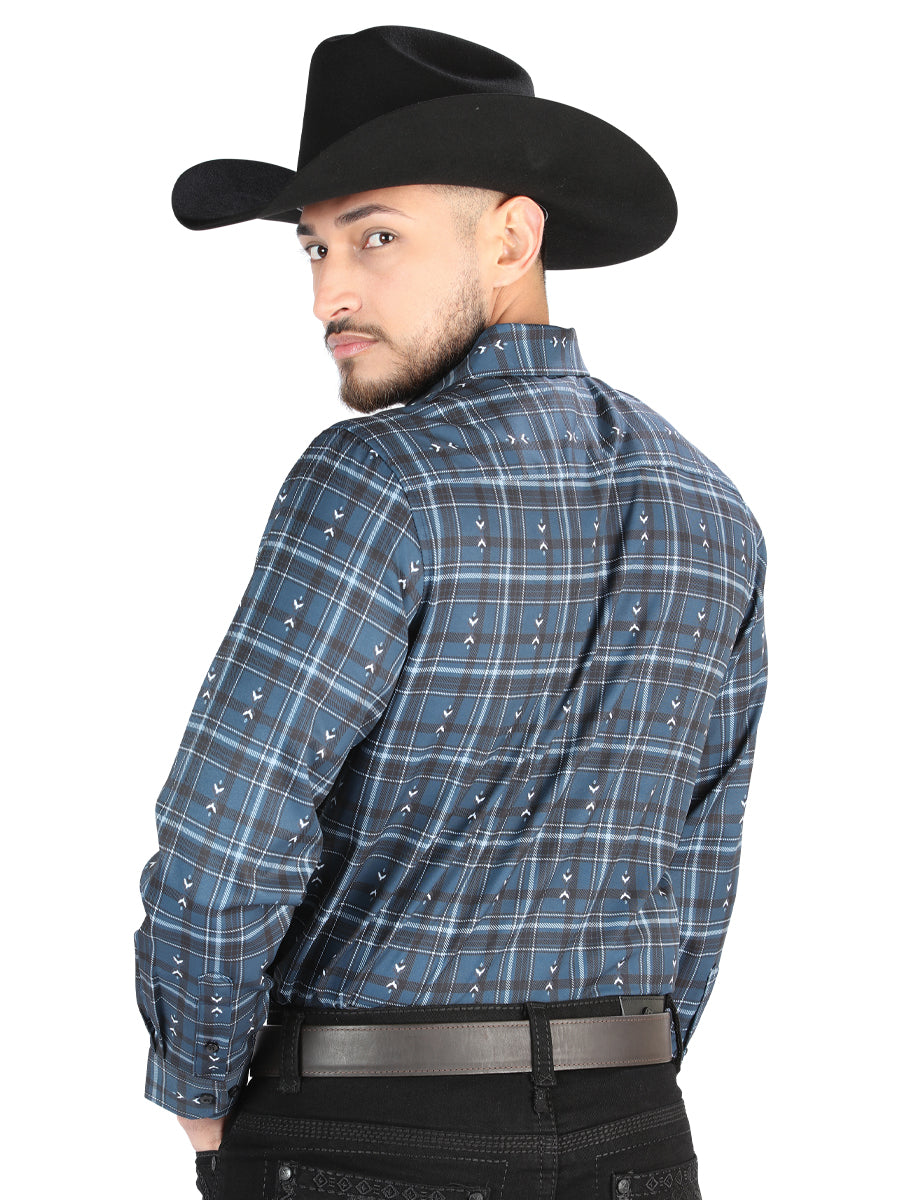El General Mens Casual Long Sleeve Shirt (Gray/Blue)