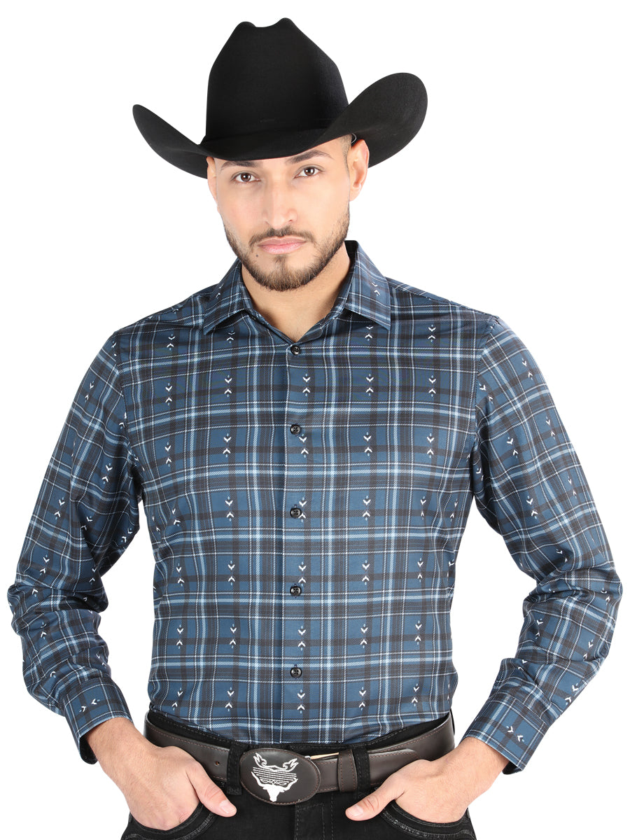 El General Mens Casual Long Sleeve Shirt (Gray/Blue)