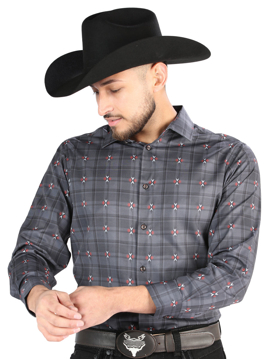 El General Mens Casual Long Sleeve Shirt (Gray/Brown )