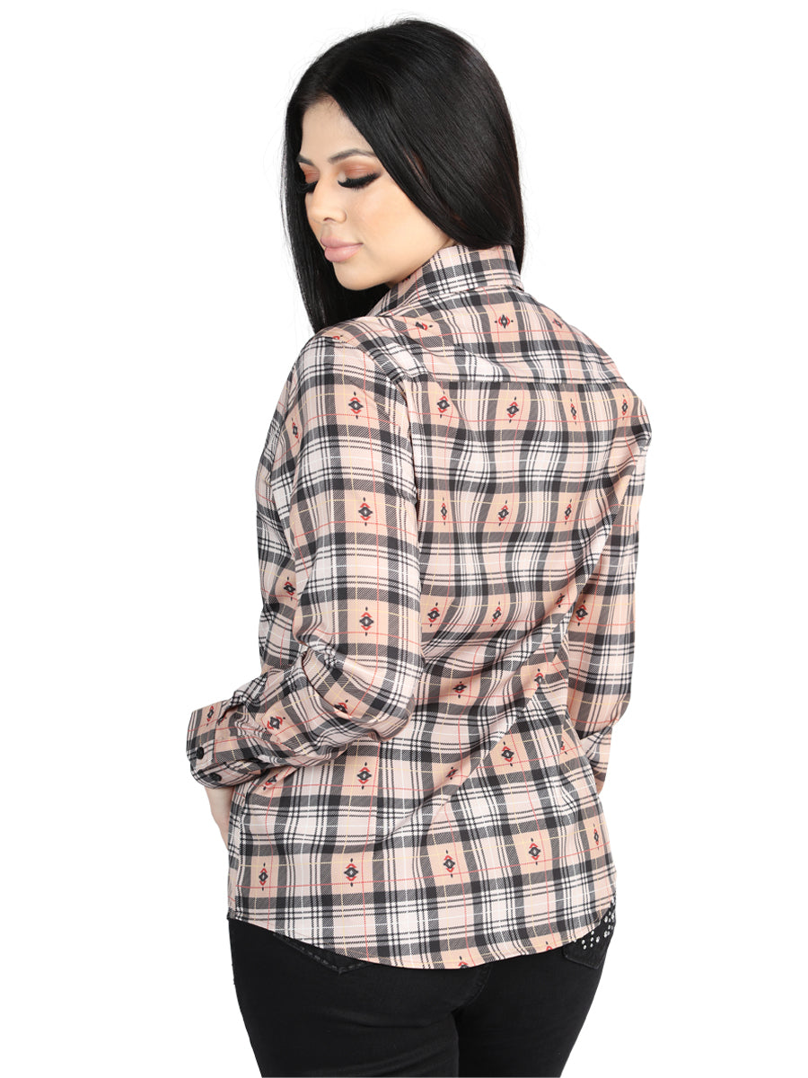 El General Womens Casual Long-Sleeve Shirt - Beige/Black 44715