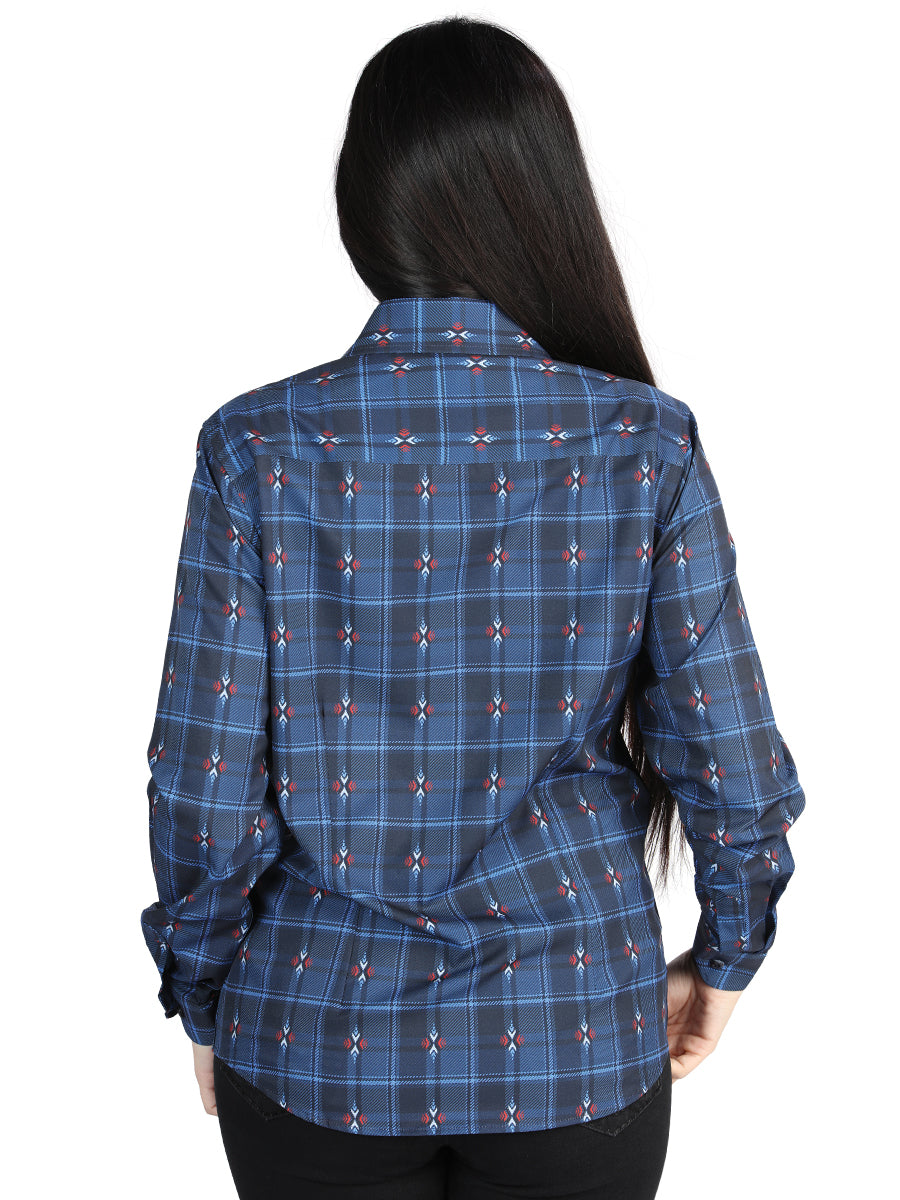 El General Womens Casual Long-Sleeve Shirt (Black/Blue)