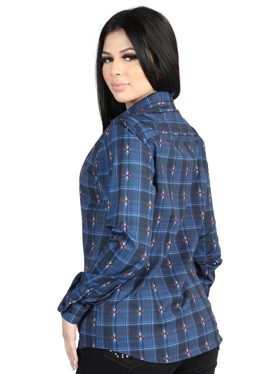 El General Womens Casual Long-Sleeve Shirt (Black/Blue)