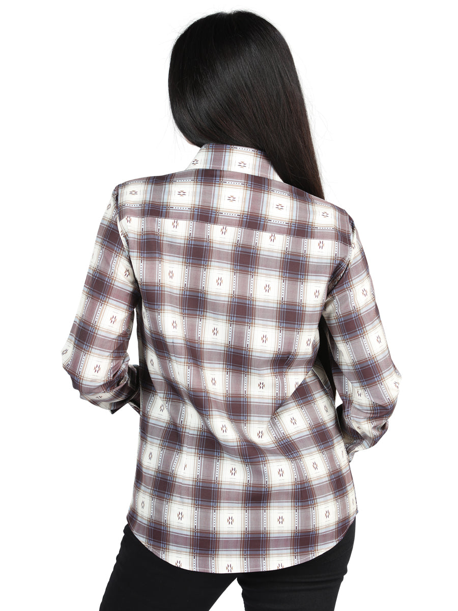 El General Womens Casual Long-Sleeve Shirt (Beige/Burgandy)