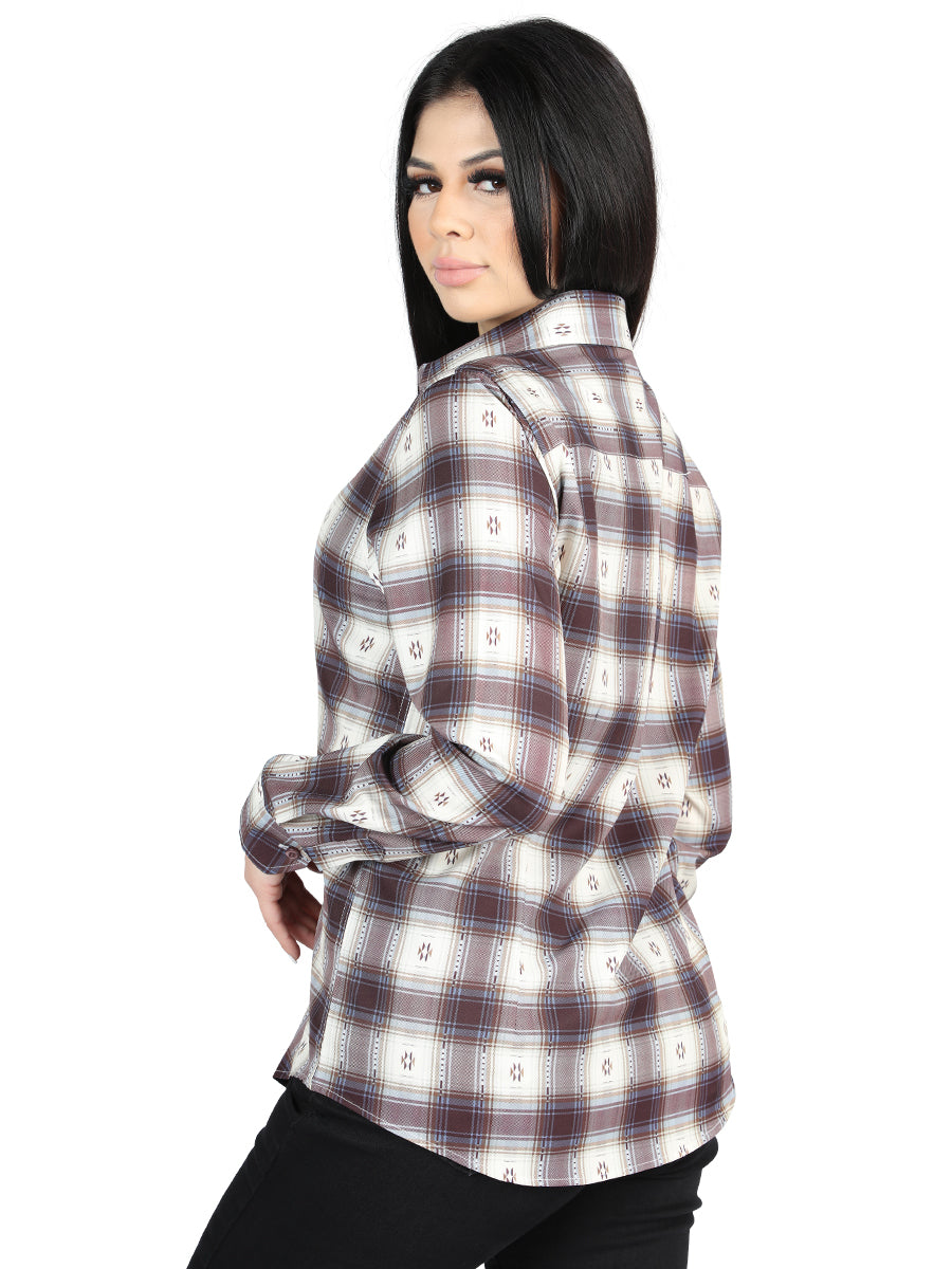 El General Womens Casual Long-Sleeve Shirt (Beige/Burgandy)