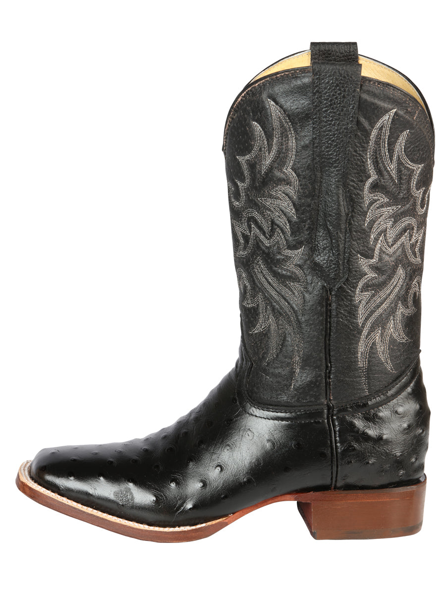 El General Mens Printed Ostric leather Rodeo boots - Black