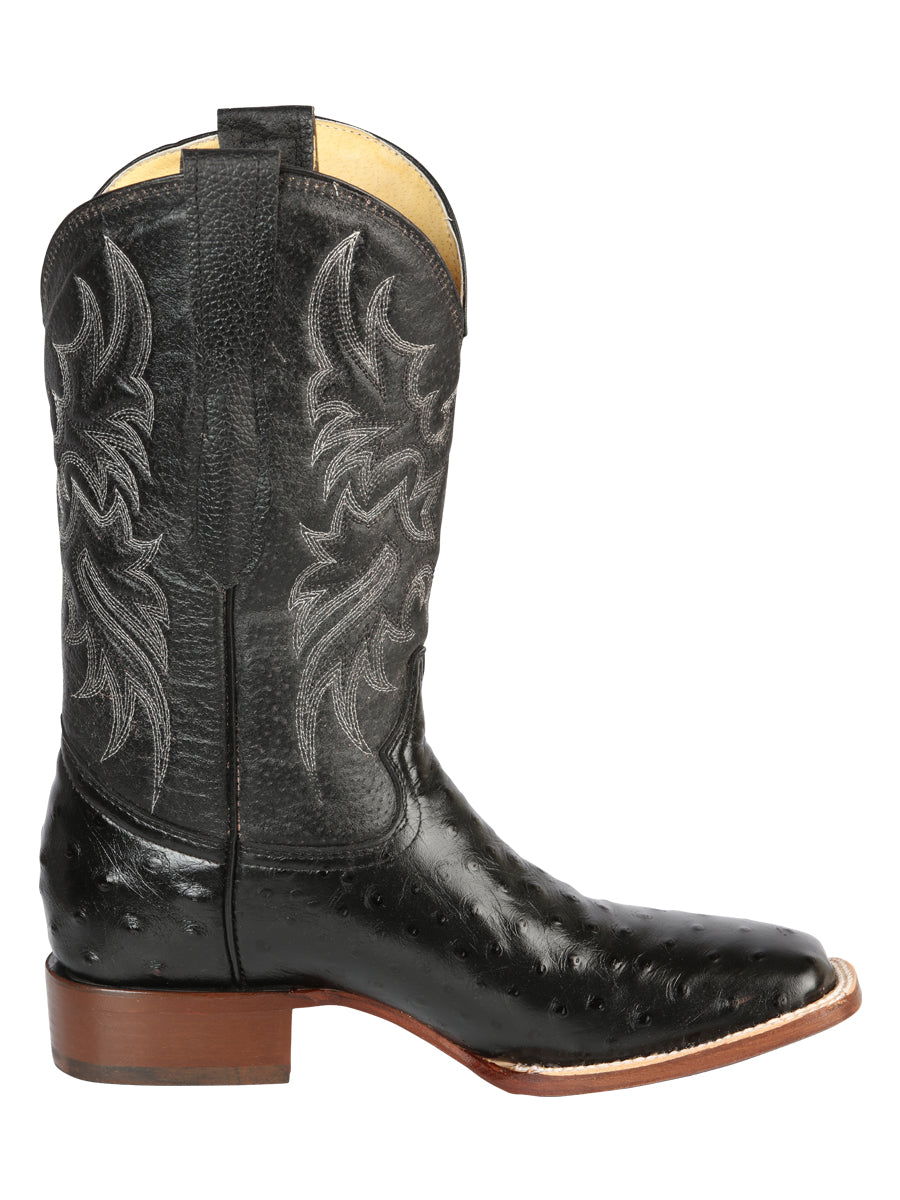 El General Mens Printed Ostric leather Rodeo boots - Black