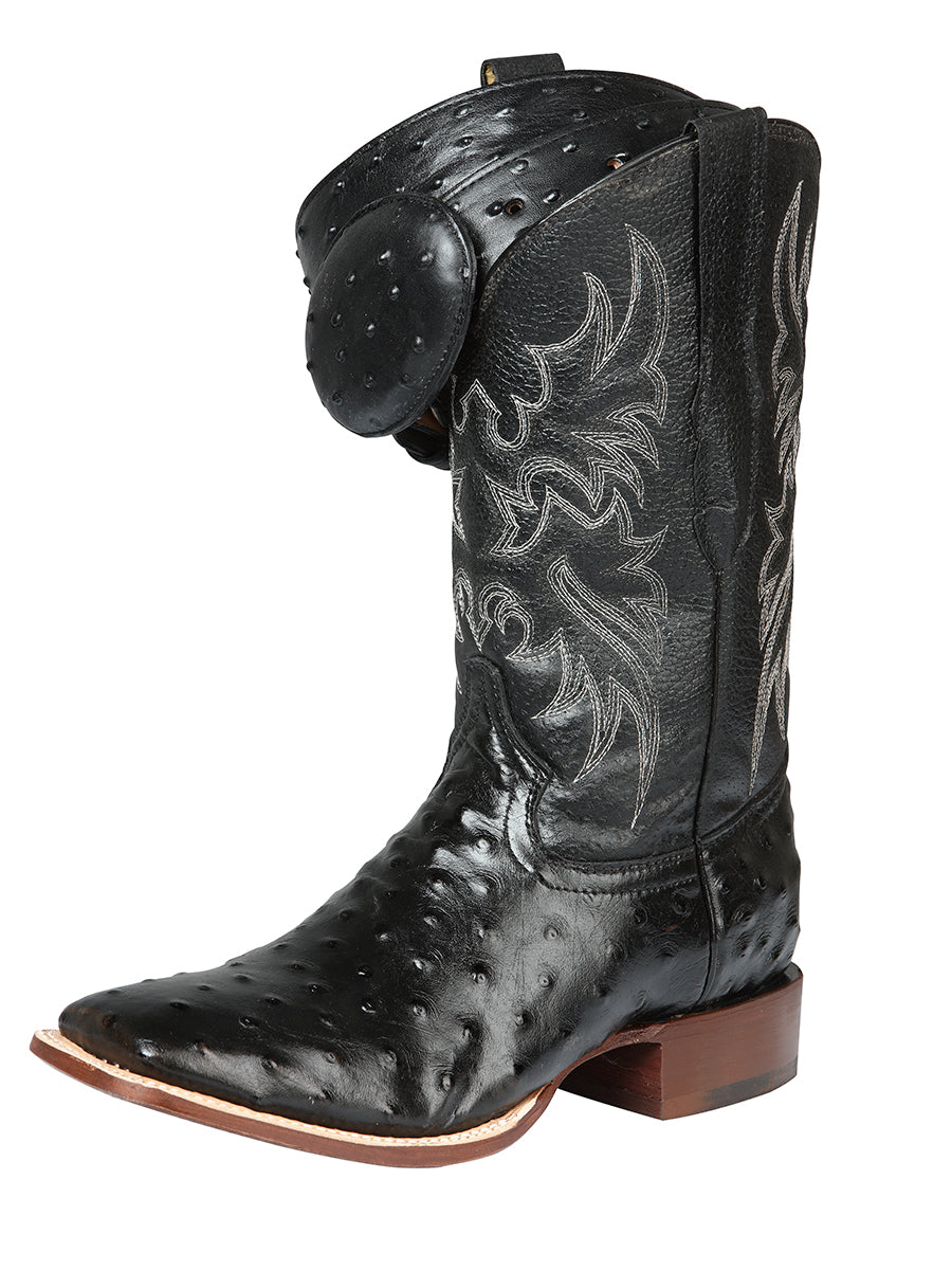 El General Mens Printed Ostric leather Rodeo boots - Black