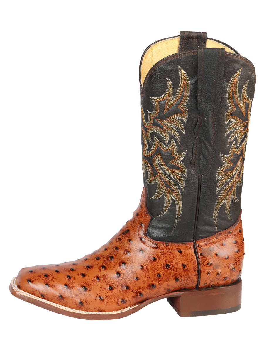 El General Rodeo Mens Printed Ostric leather boots - Cogñac