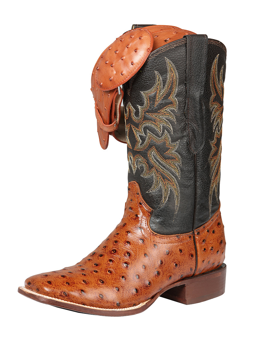 El General Rodeo Mens Printed Ostric leather boots - Cogñac