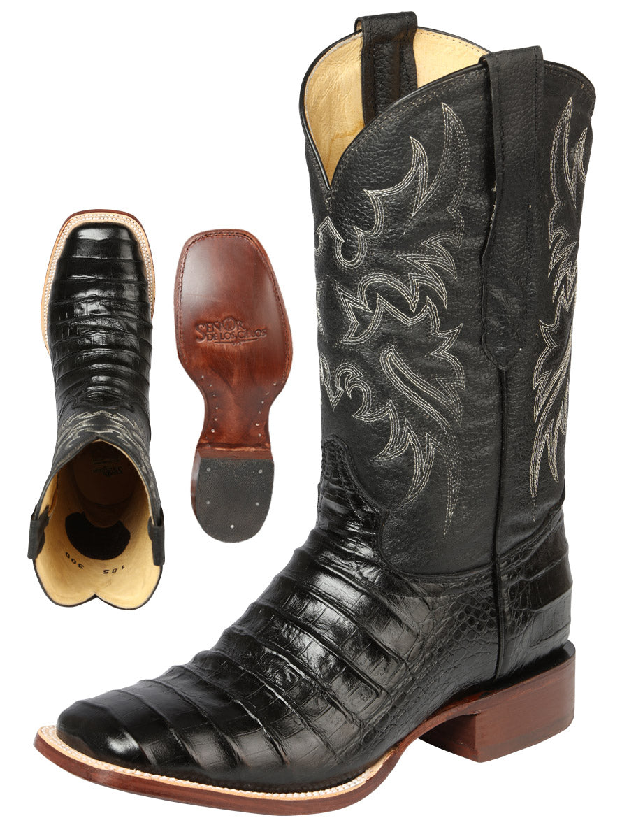 El General Mens Printed Alligator Rodeo leather boots - Black