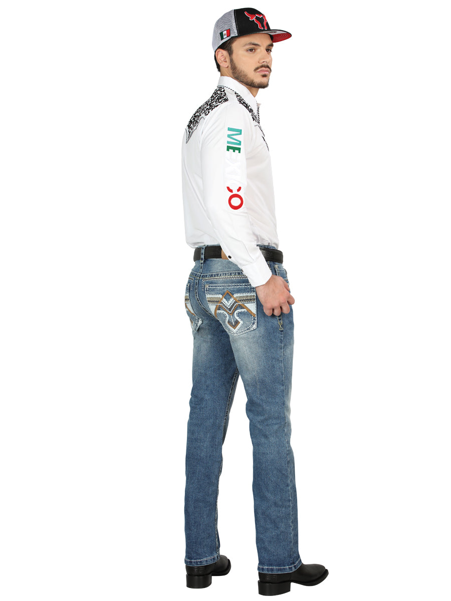 Centenario Mens Bootcut Denim Jeans - Medium Blue