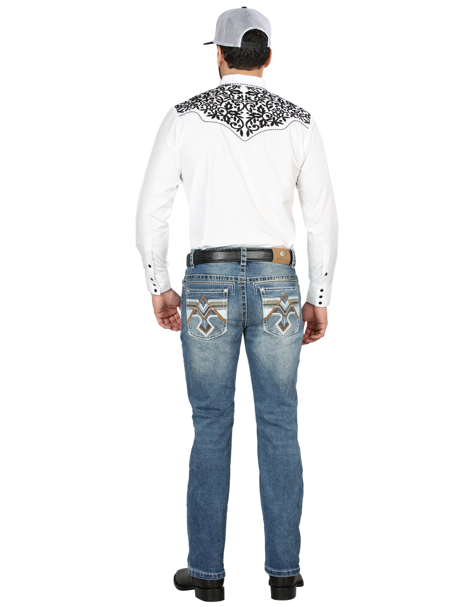 Centenario Mens Bootcut Denim Jeans - Medium Blue