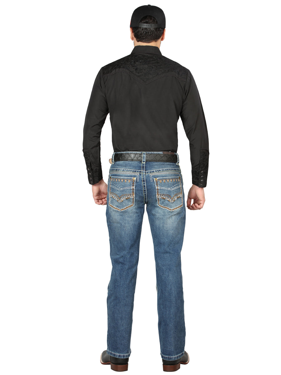 Centenario Mens Bootcut Denim Jeans - Dark Blue