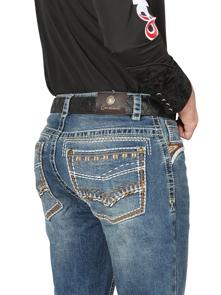 Centenario Mens Bootcut Denim Jeans - Dark Blue