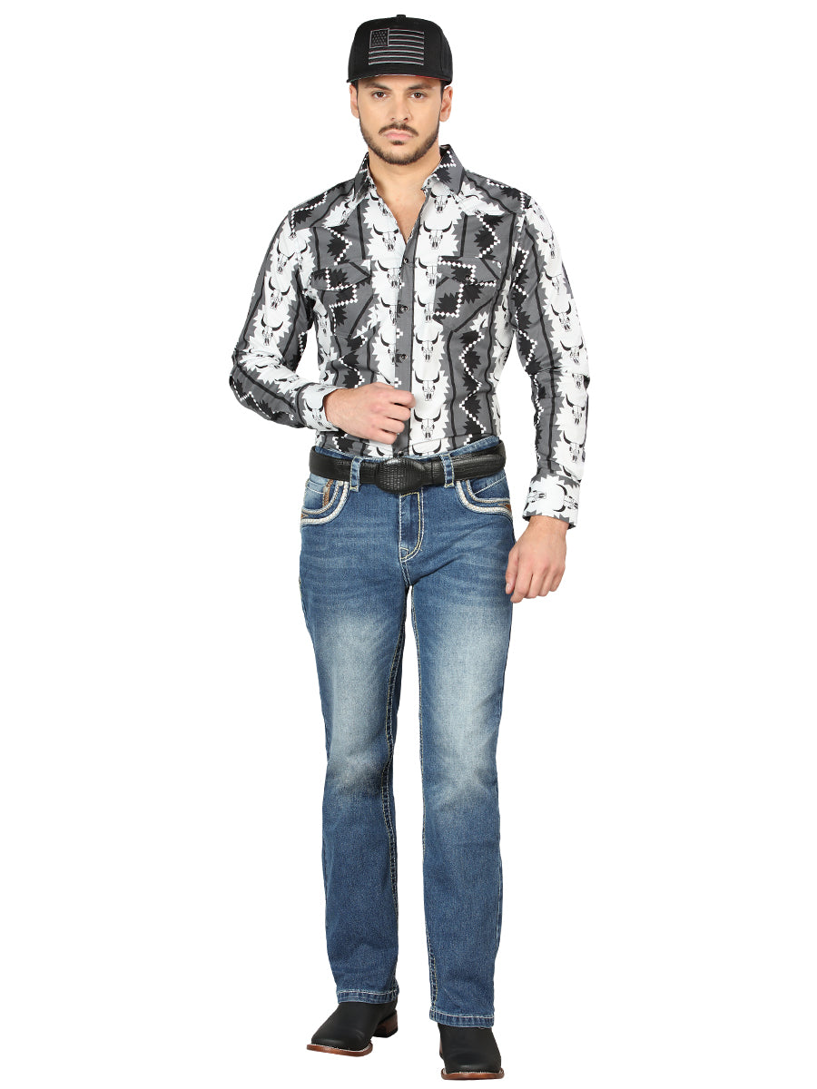 Centenario Mens Bootcut Denim Jeans - Medium Blue