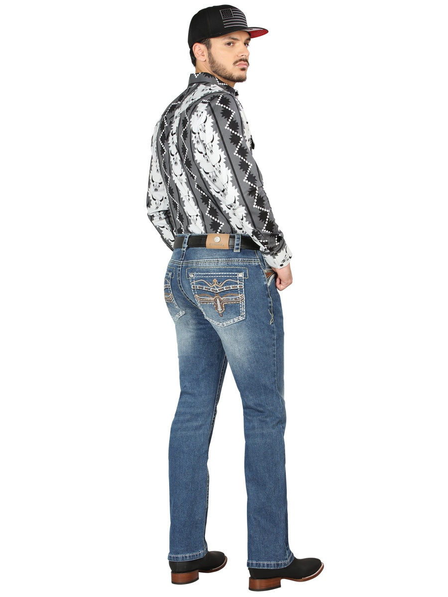 Centenario Mens Bootcut Denim Jeans - Medium Blue