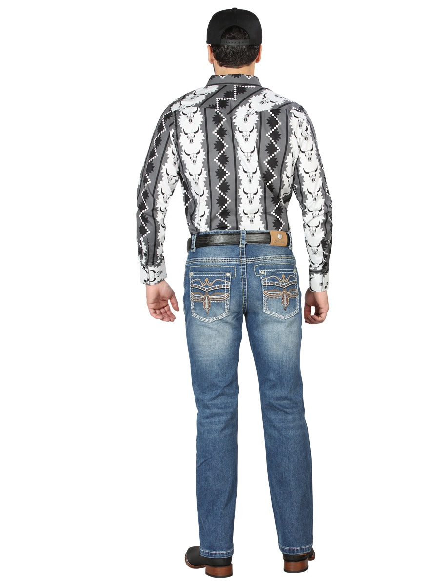 Centenario Mens Bootcut Denim Jeans - Medium Blue