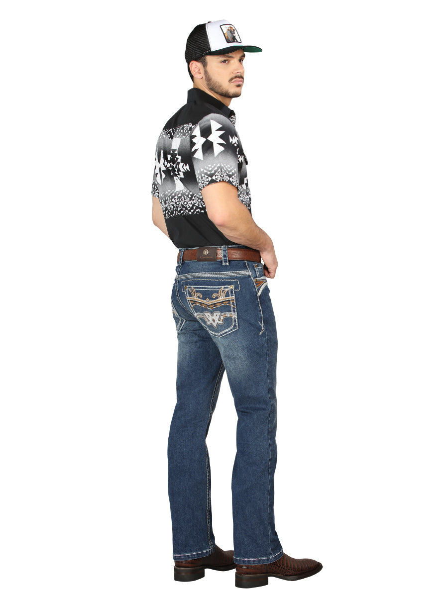 Centenario Mens Bootcut Denim Jeans - Medium Blue