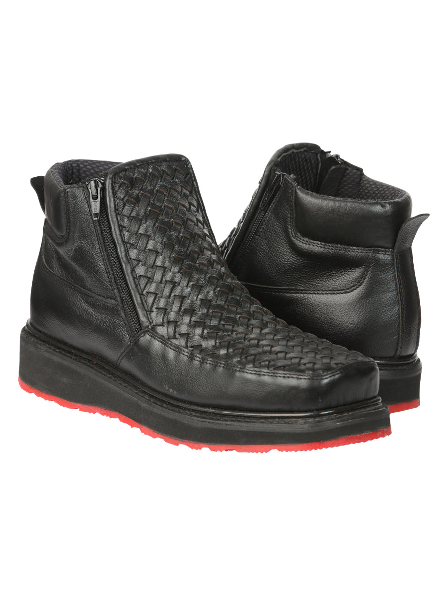 El General Mens Black Woven Ankle Boots with Zipper - Black