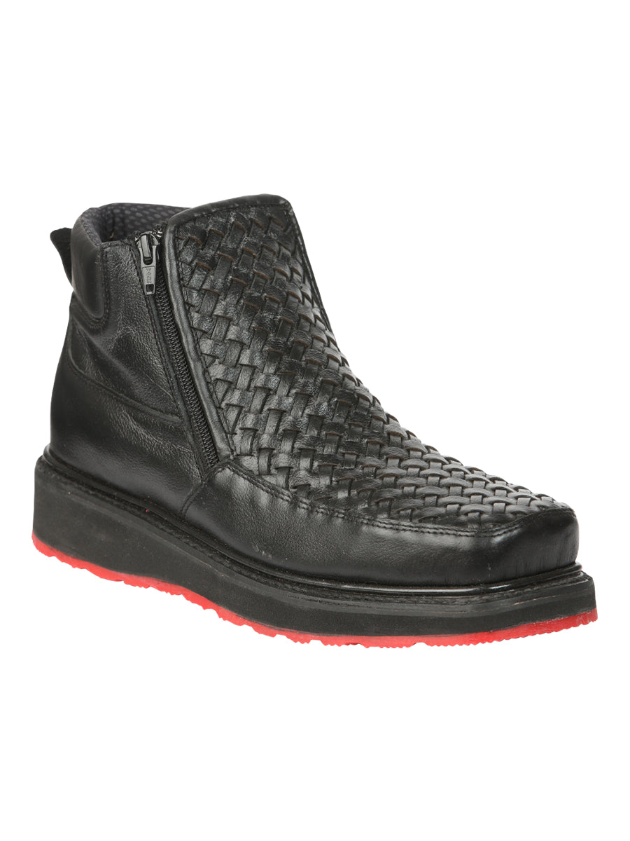 El General Mens Black Woven Ankle Boots with Zipper - Black