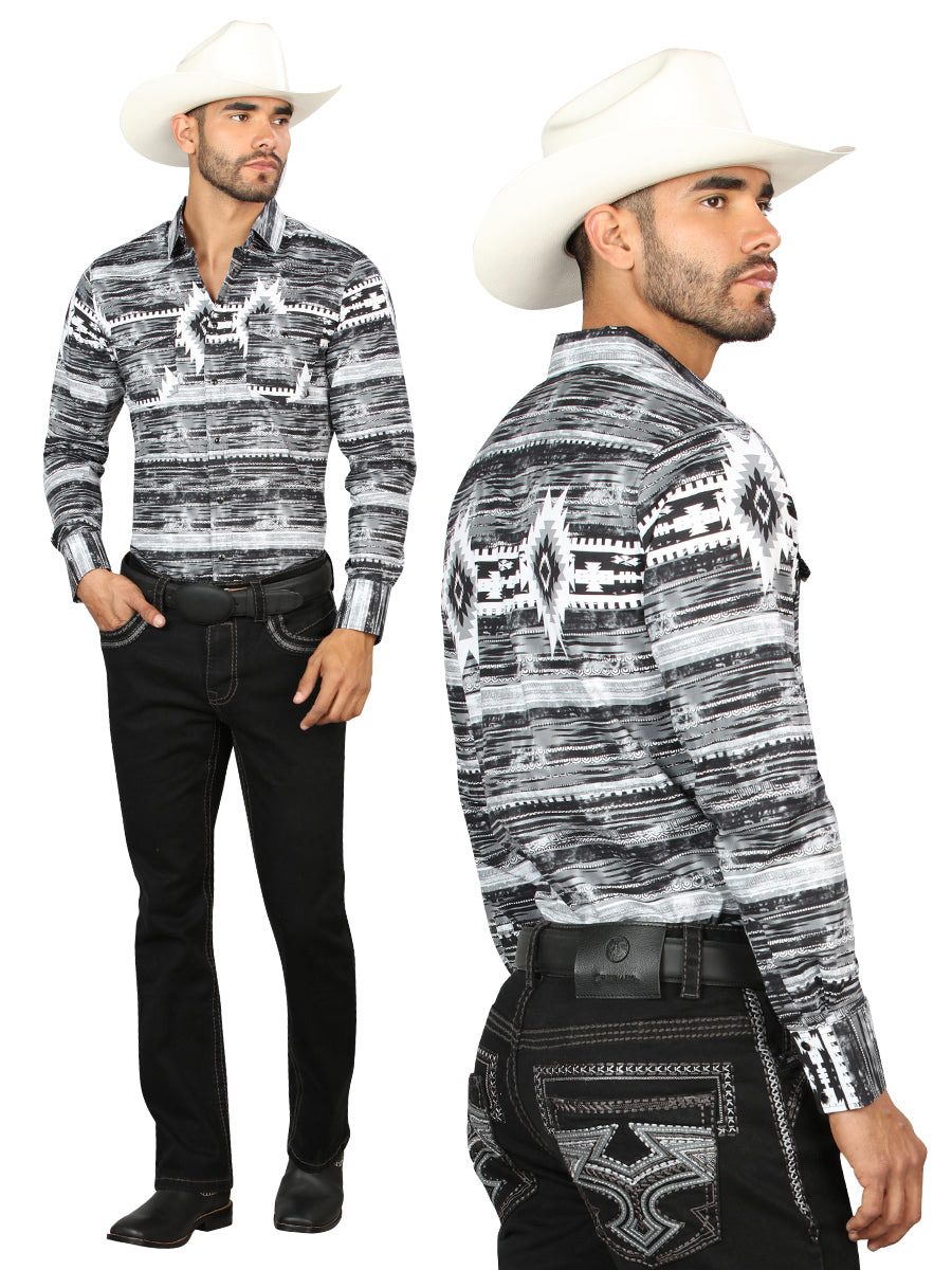 Centenario Mens Bootcut Cut Denim Jeans with Gray Embroidered Details - Black