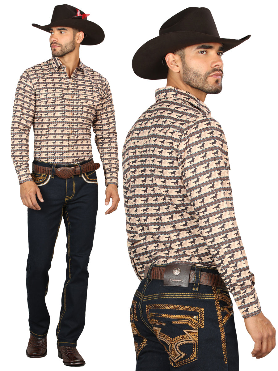 Centenario Mens Bootcut Denim Jeans with Gold Embroidered Details - Rinse Blue