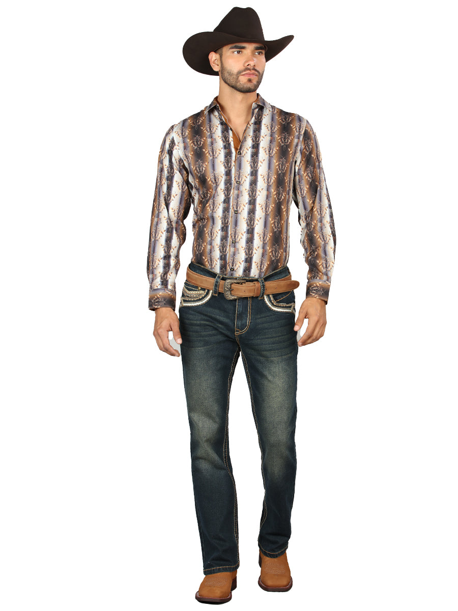 Centenario Mens Bootcut DenimJeans with Embroidered Details -Tinted Green