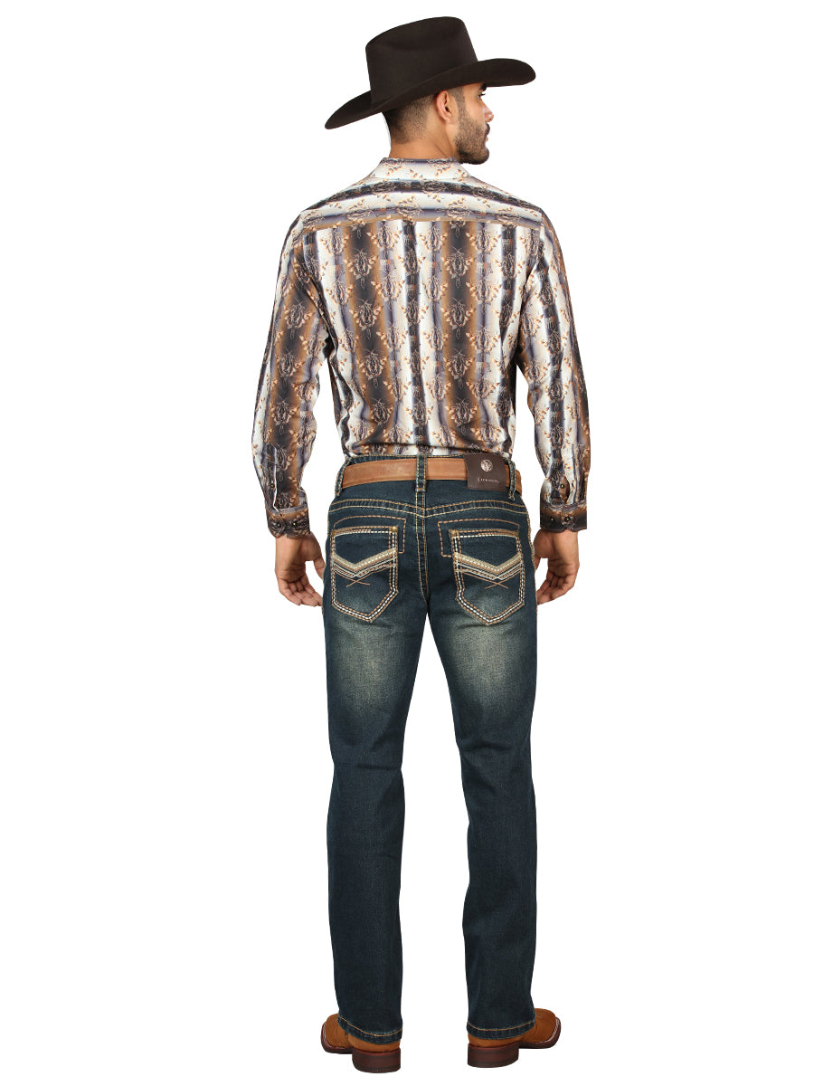 Centenario Mens Bootcut DenimJeans with Embroidered Details -Tinted Green