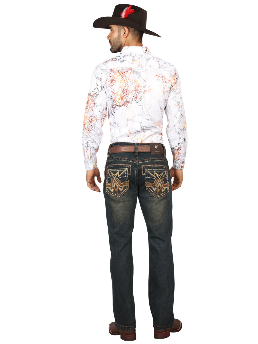 Centenario Mens Bootcut Denim Jeans with Embroidered Details - Tinted Brown