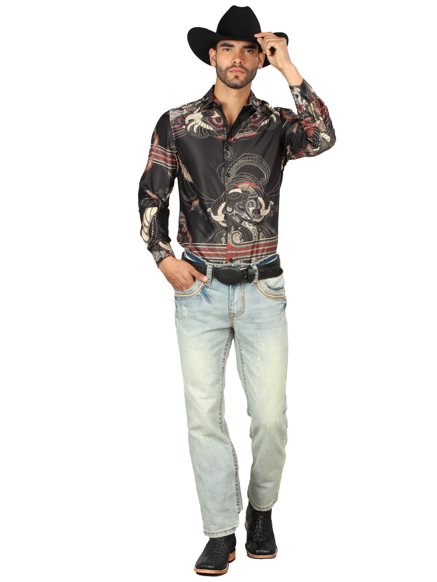 Centenario Mens Denim Boot cut Jeans with Embroidered Details -Light Blue