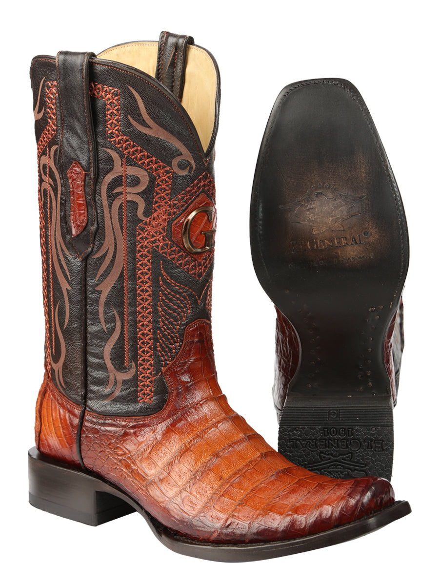 El General Mens Exotic Caiman Belly Cowboy Boots - Cognac