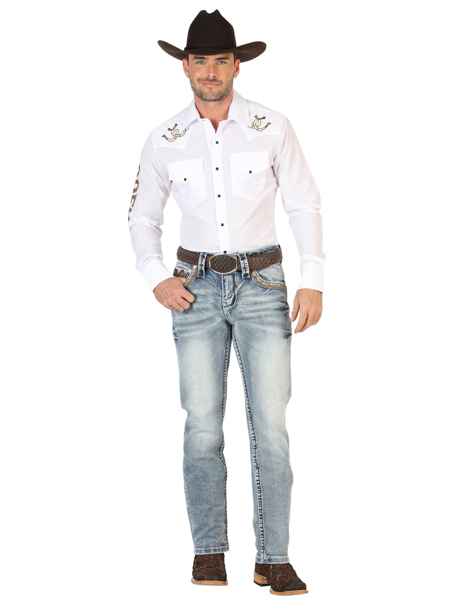 Centenario Mens Premium Denim Boot Cut Pants - Blue