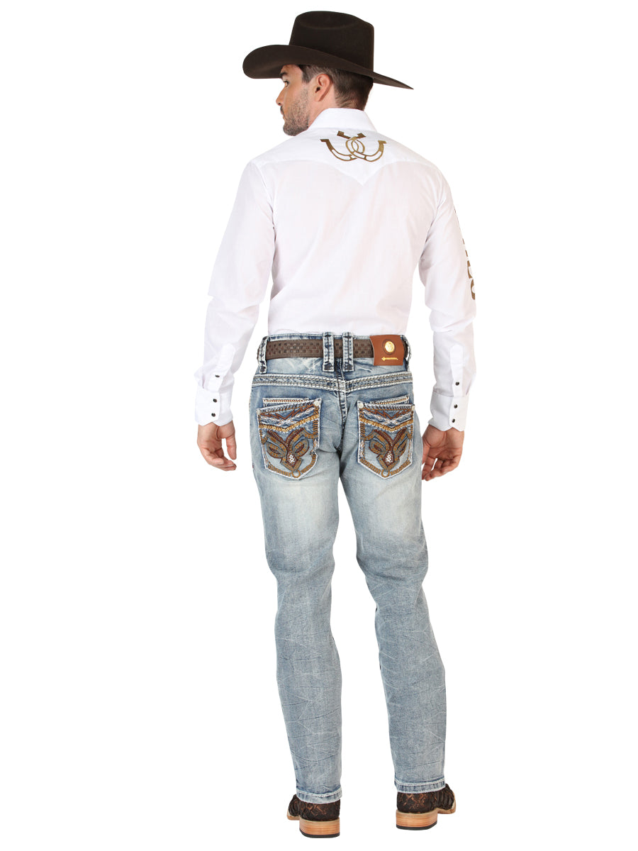 Centenario Mens Premium Denim Boot Cut Pants - Blue
