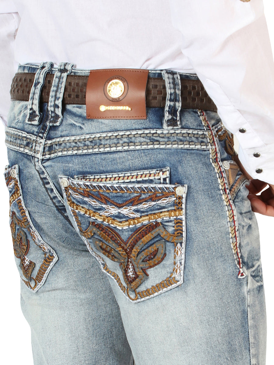 Centenario Mens Premium Denim Boot Cut Pants - Blue