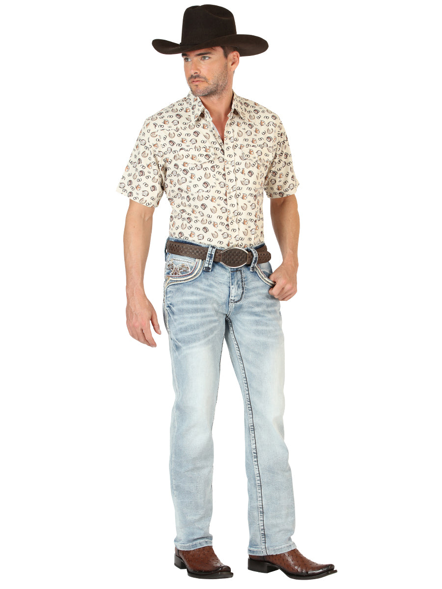 Centenario Mens Premium Denim Boot Cut Pants - Medium Blue
