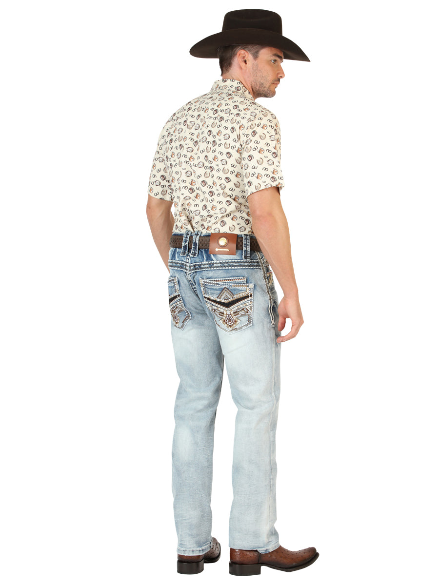 Centenario Mens Premium Denim Boot Cut Pants - Medium Blue