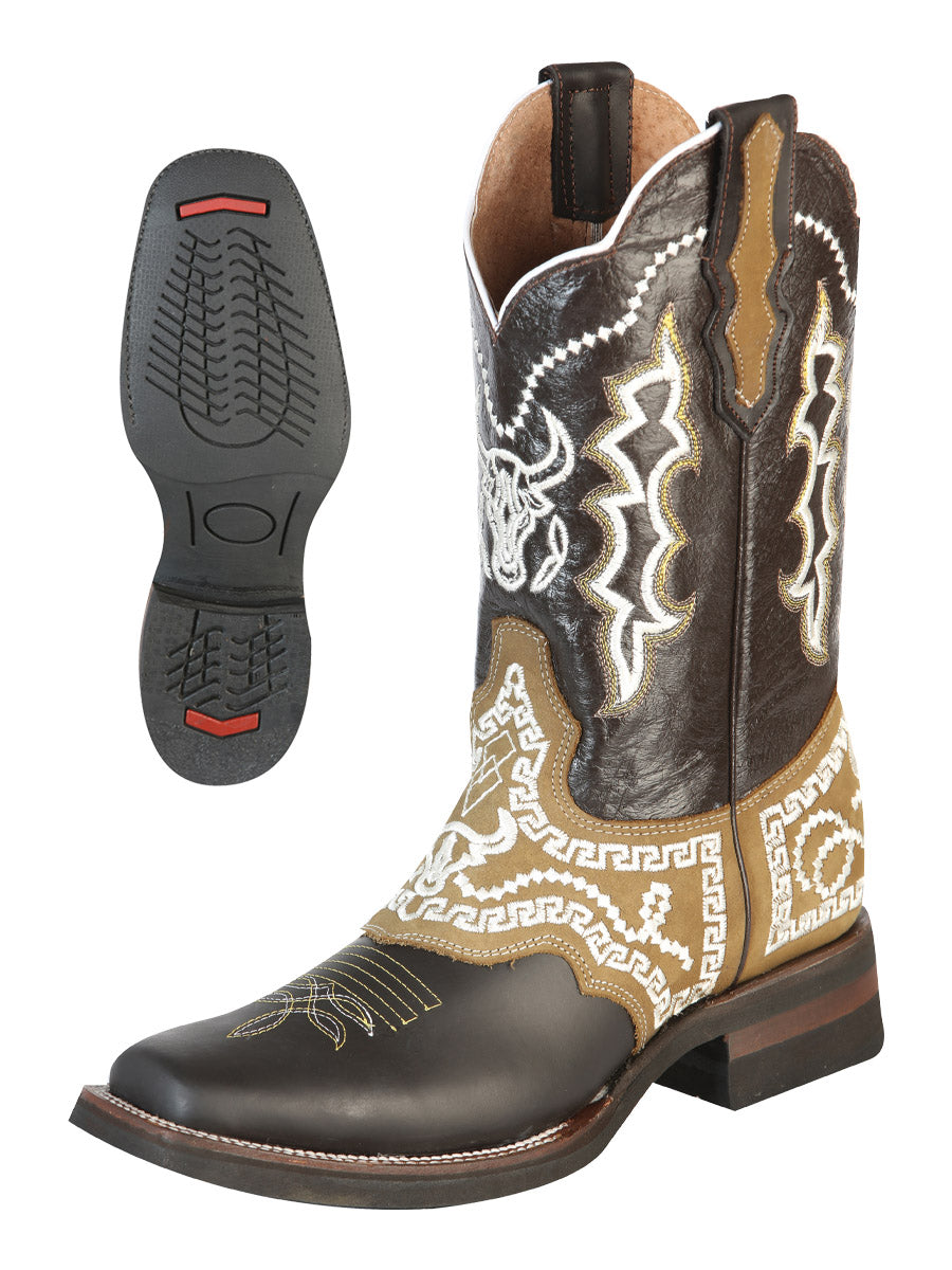 El General Mens Embroidered Mens Rodeo Boot - Crazy Brown